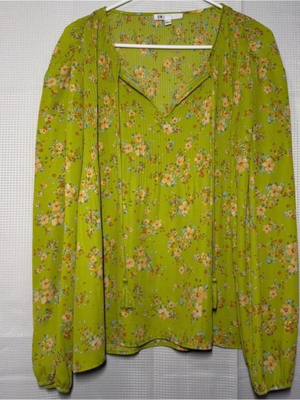 DR2 Lime Green Floral Peasant Blouse